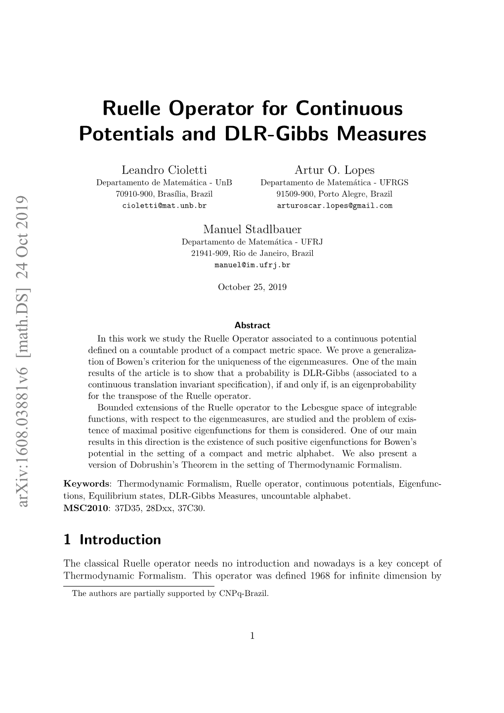 Ruelle Operator for Continuous Potentials and DLR-Gibbs Measures