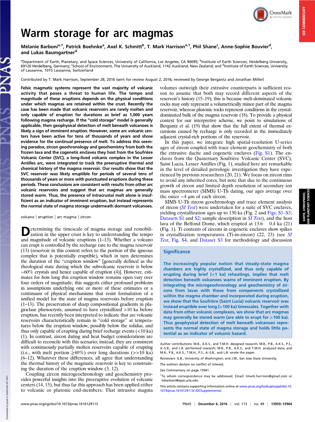 Warm Storage for Arc Magmas SEE COMMENTARY