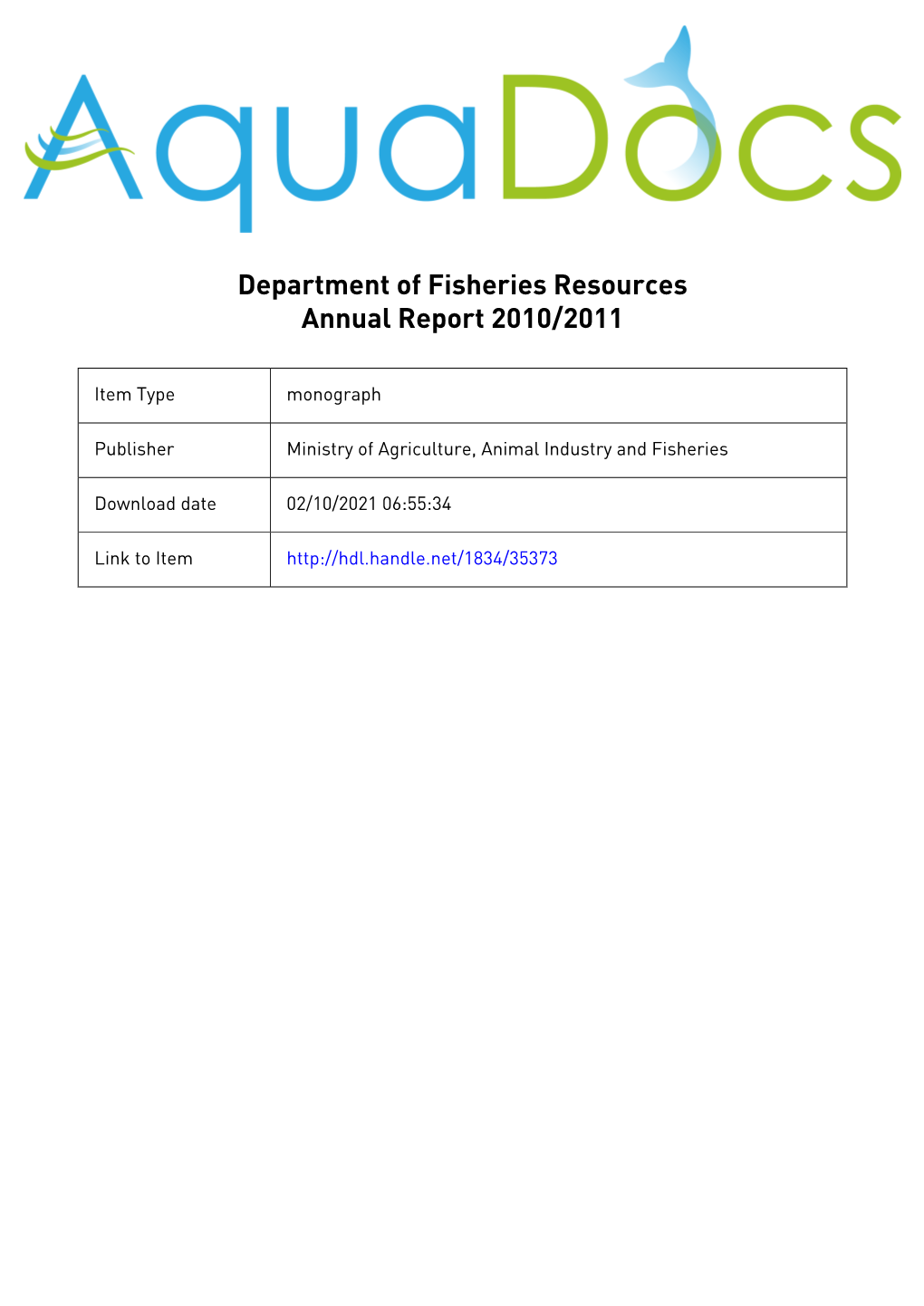 Department of Fisheries Resources Annual Report 2010/2011