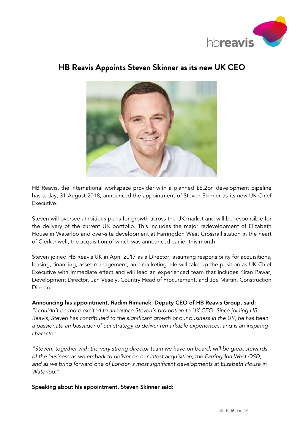 HB Reavis Appoints Steven Skinner As Its New UK CEO