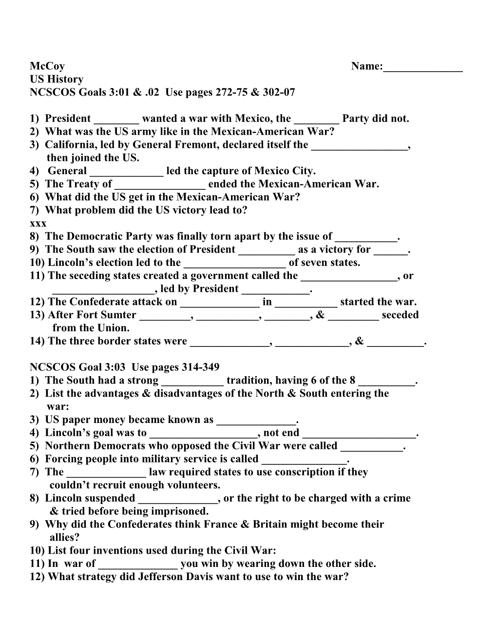 NCSCOS Goals 3:01 & .02 Use Pages 272-75 & 302-07