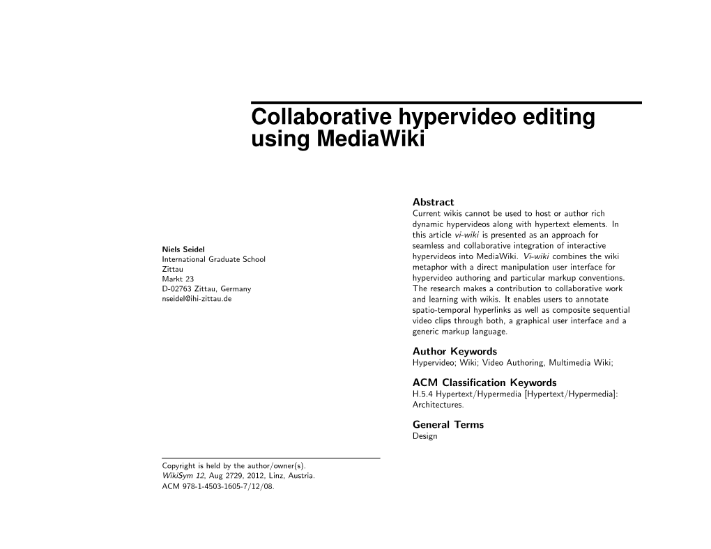 Collaborative Hypervideo Editing Using Mediawiki