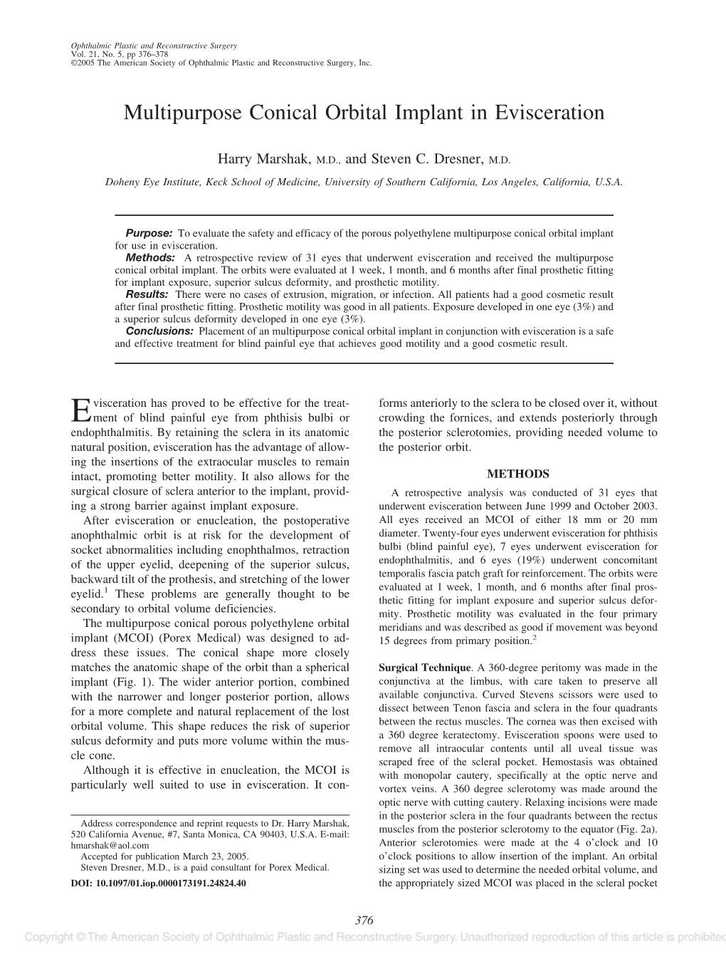 Multipurpose Conical Orbital Implant in Evisceration