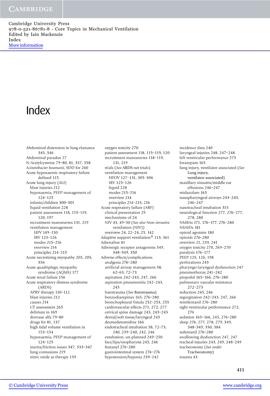 Core Topics in Mechanical Ventilation Edited by Iain Mackenzie Index More Information