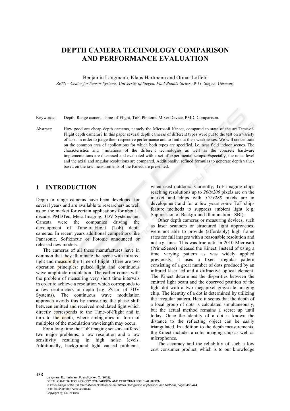 Depth Camera Technology Comparison and Performance Evaluation