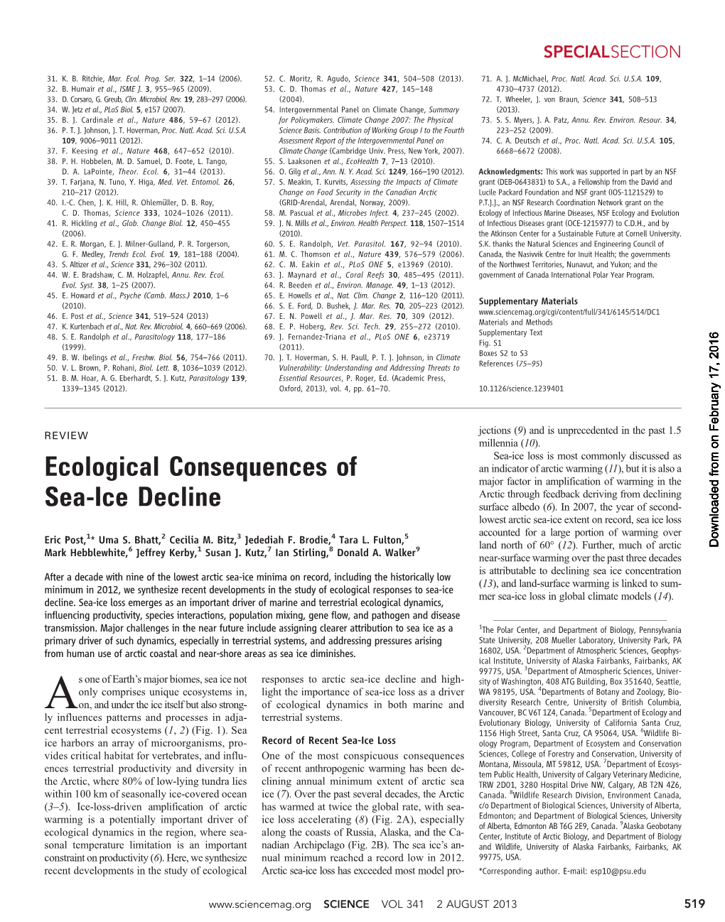 Ecological Consequences of Sea-Ice Decline Eric Post Et Al