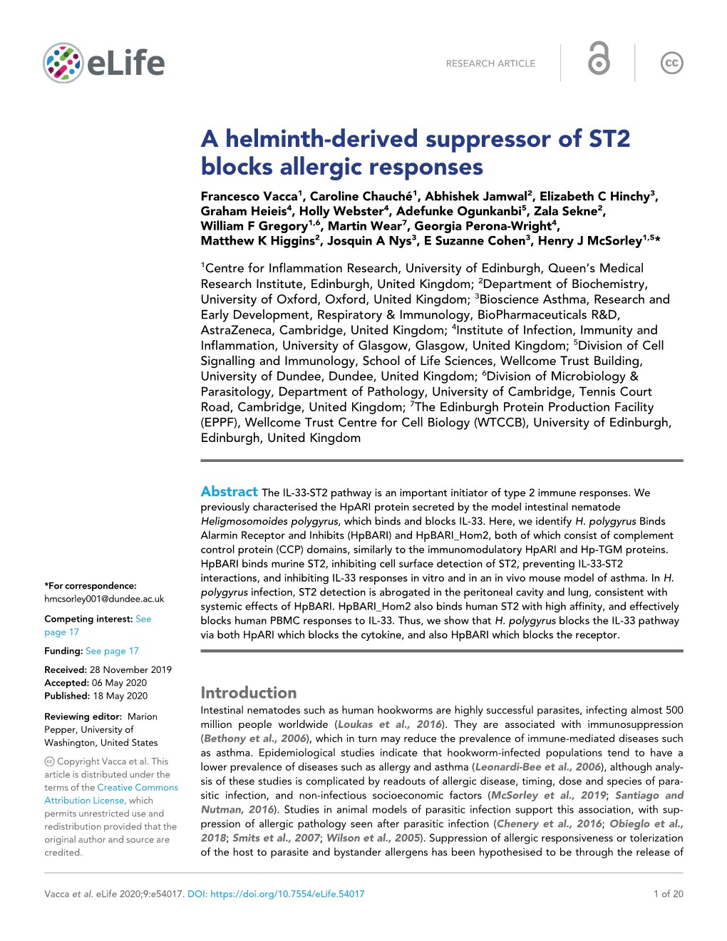 A Helminth-Derived Suppressor of ST2 Blocks Allergic Responses