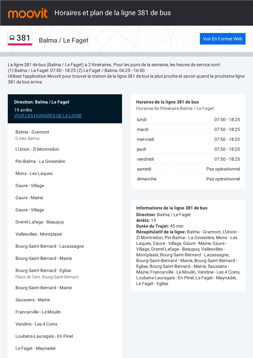 Horaires Et Trajet De La Ligne 381 De Bus Sur Une Carte