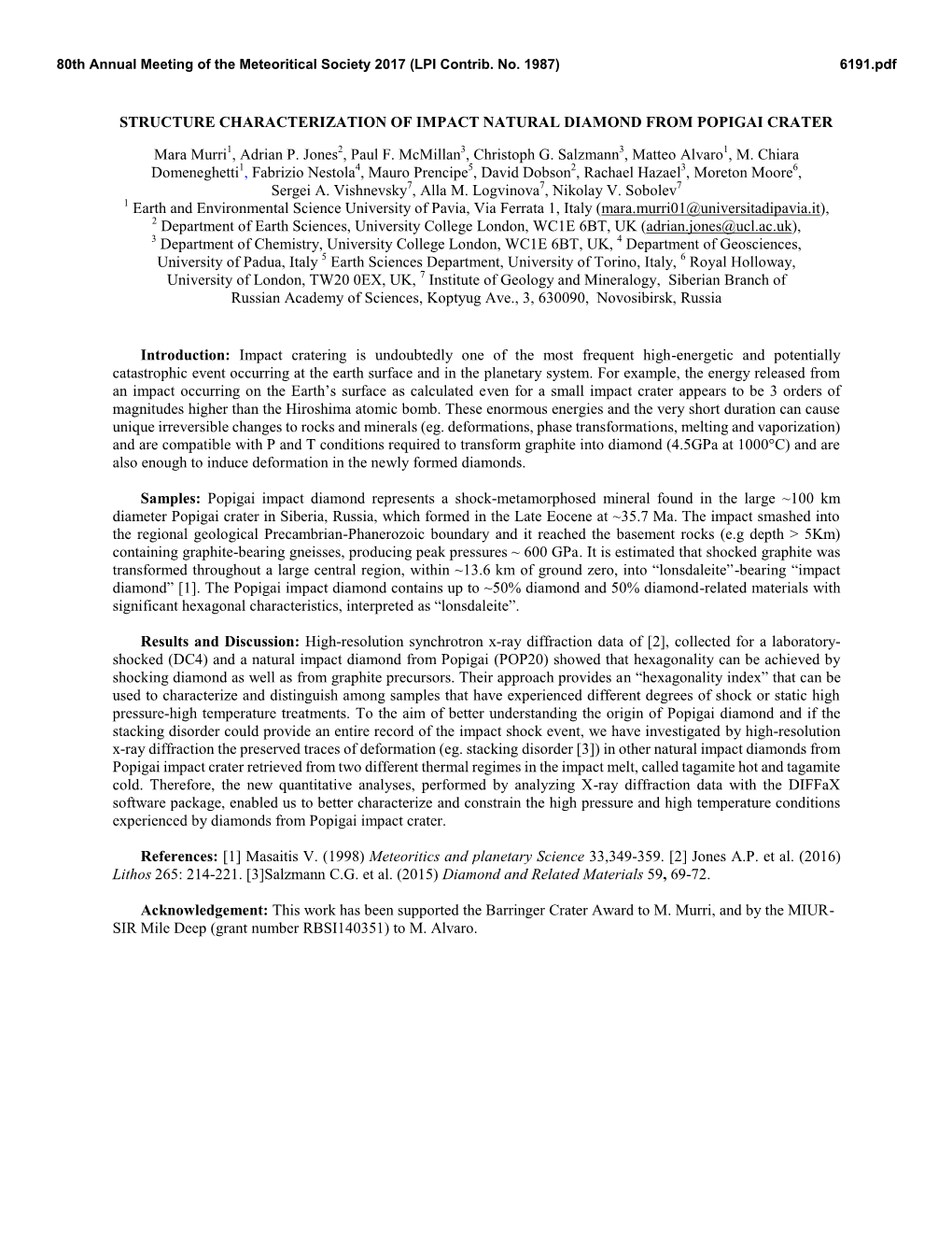 Structure Characterization of Impact Natural Diamond from Popigai Crater