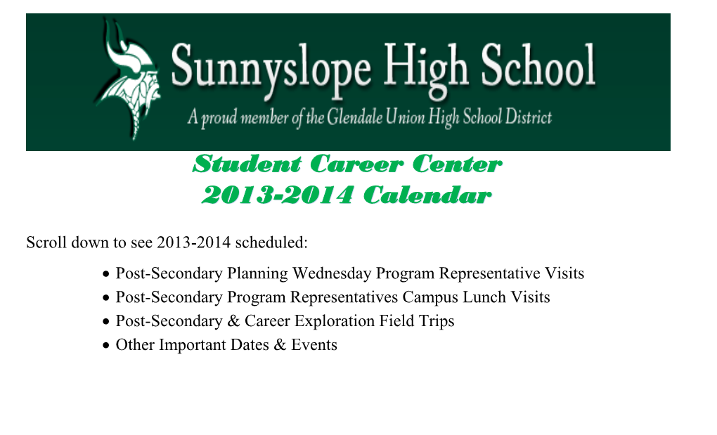 Student Career Center 2013-2014 Calendar