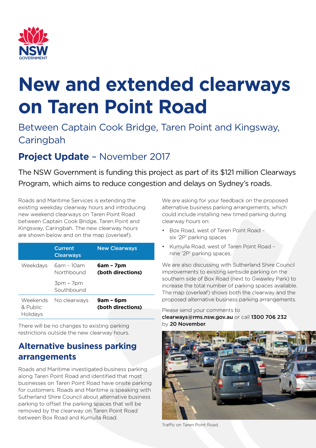 New and Extended Clearways on Taren Point Road