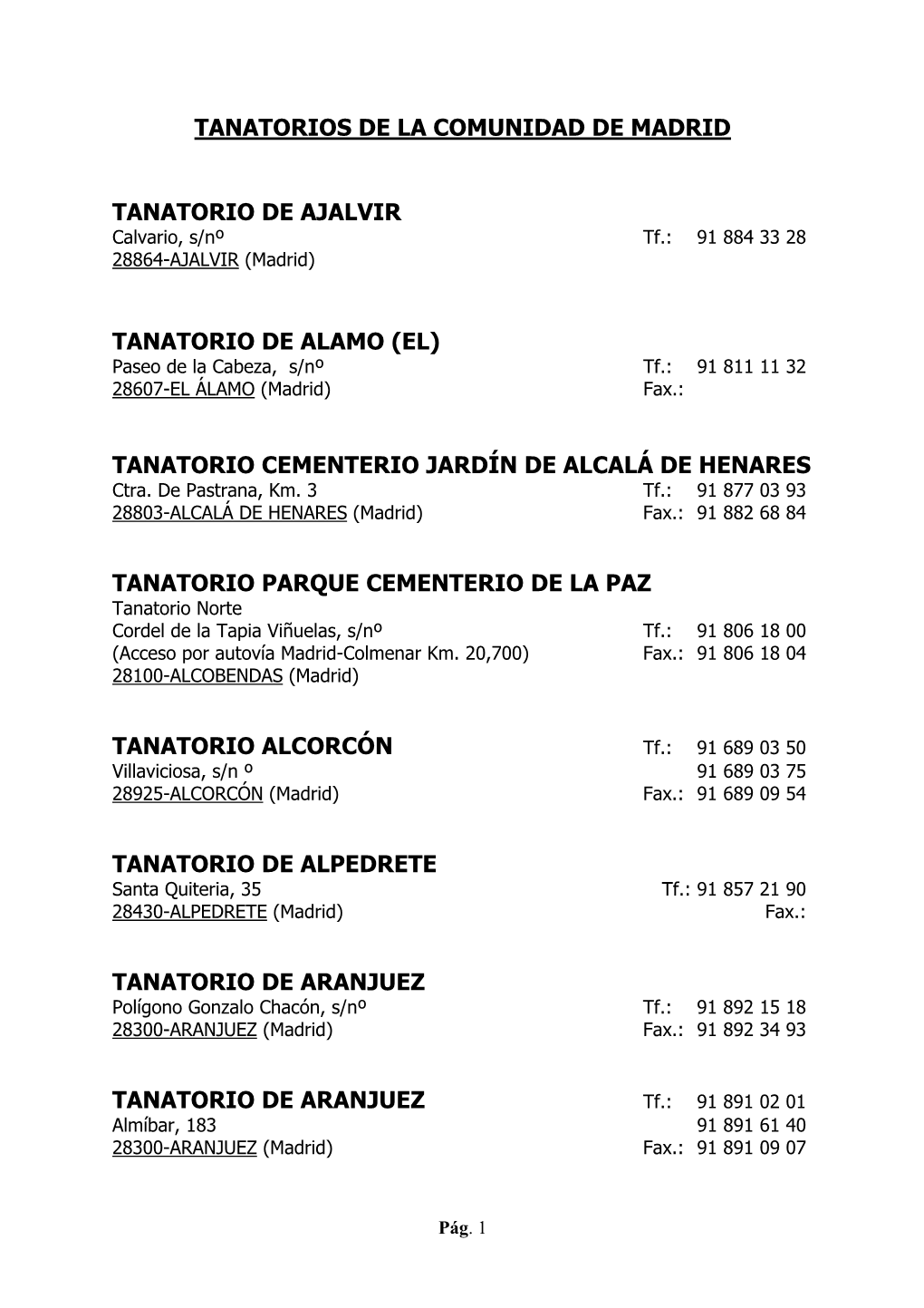 Tanatorios De La Comunidad De Madrid Tanatorio De