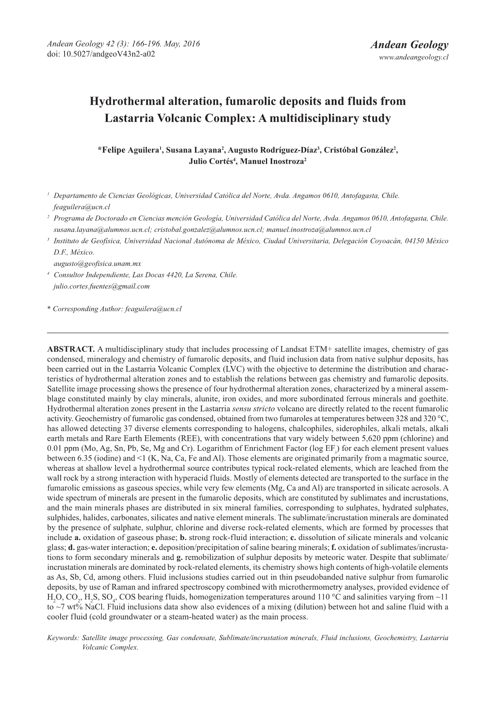 Hydrothermal Alteration, Fumarolic Deposits and Fluids from Lastarria Volcanic Complex: a Multidisciplinary Study