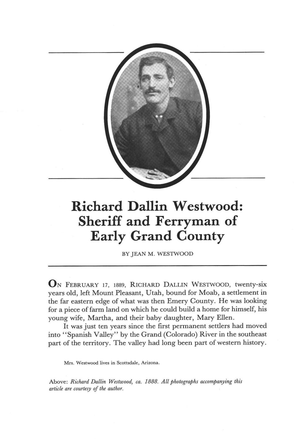 Richard Dallin Westwood: Sheriff and Ferryman of Early Grand County