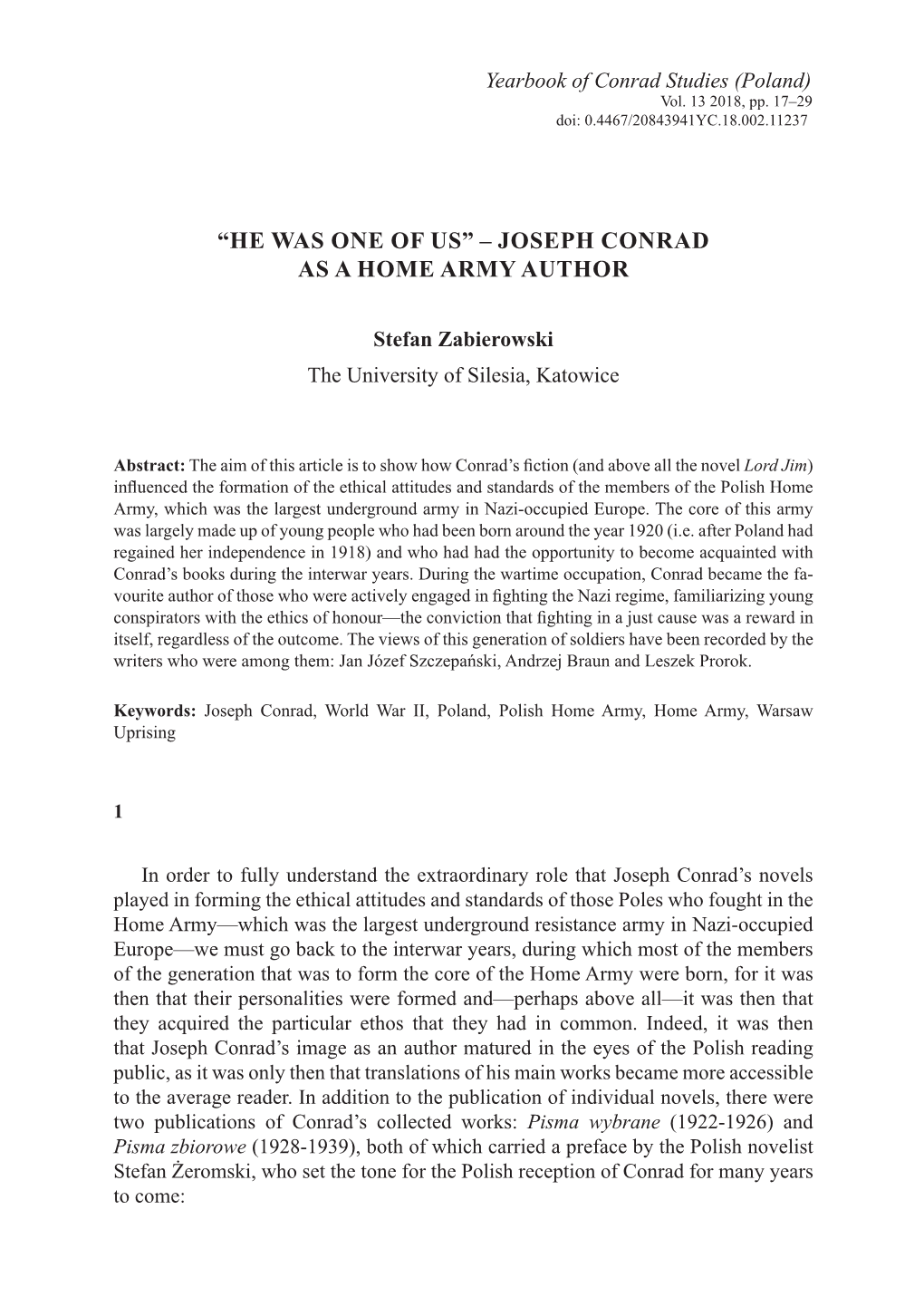 “He Was One of Us” – Joseph Conrad As a Home Army Author