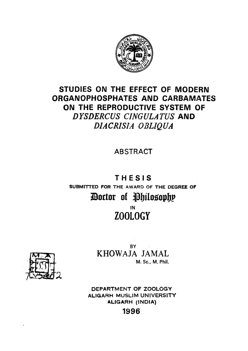 ®Ottor of Pjilosopjjp ZOOLOGY