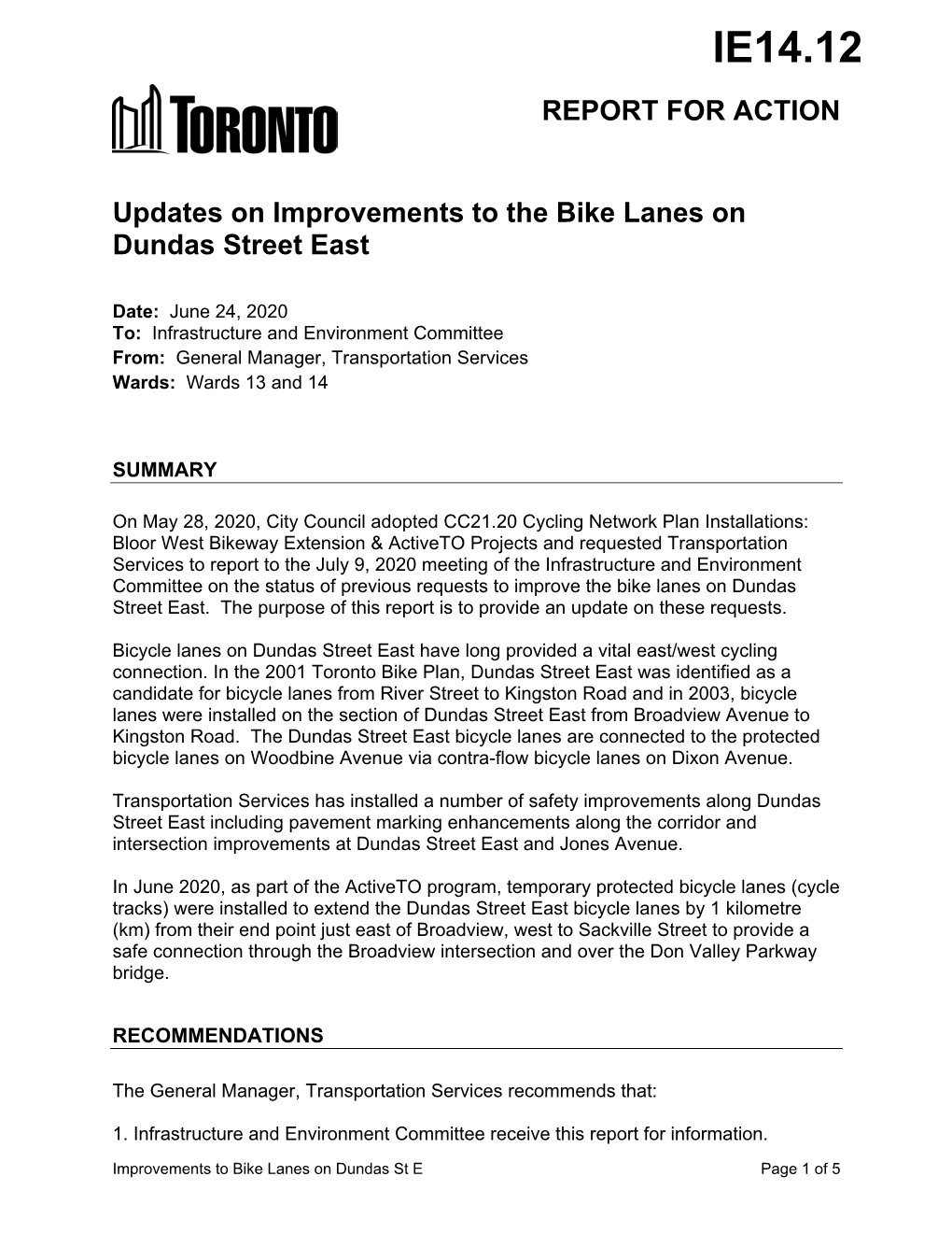 Updates on Improvements to the Bike Lanes on Dundas Street East