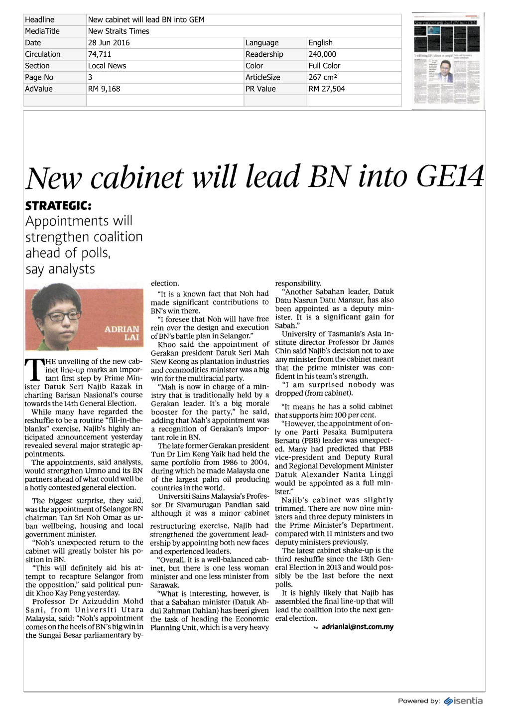 New Cabinet Will Lead BN Into
