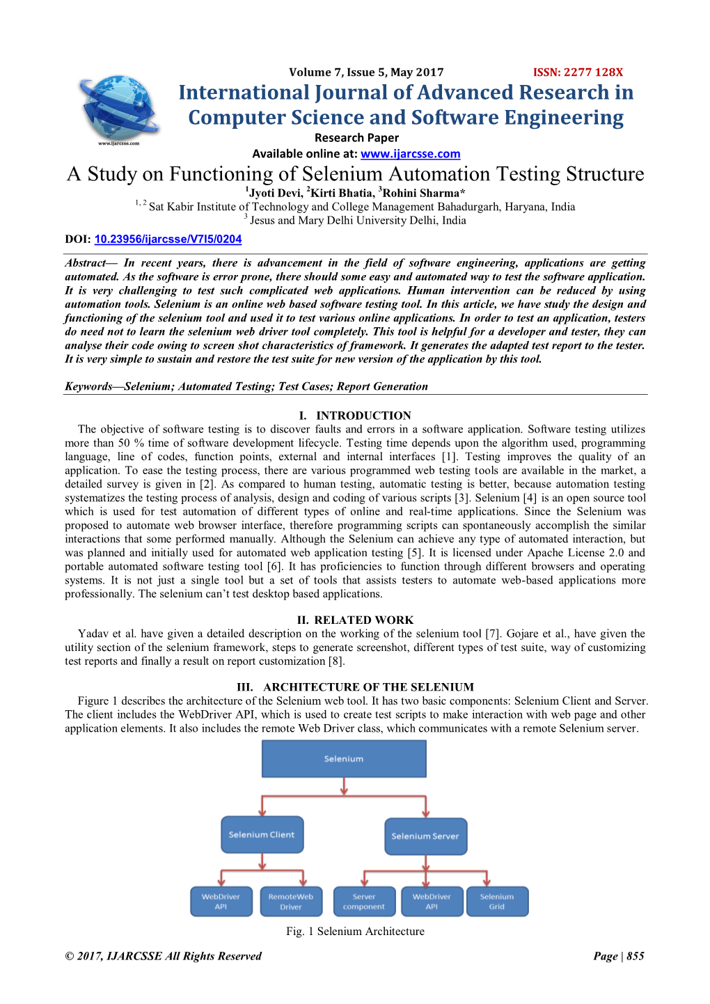 A Study on Functioning of Selenium Automation Testing Structure