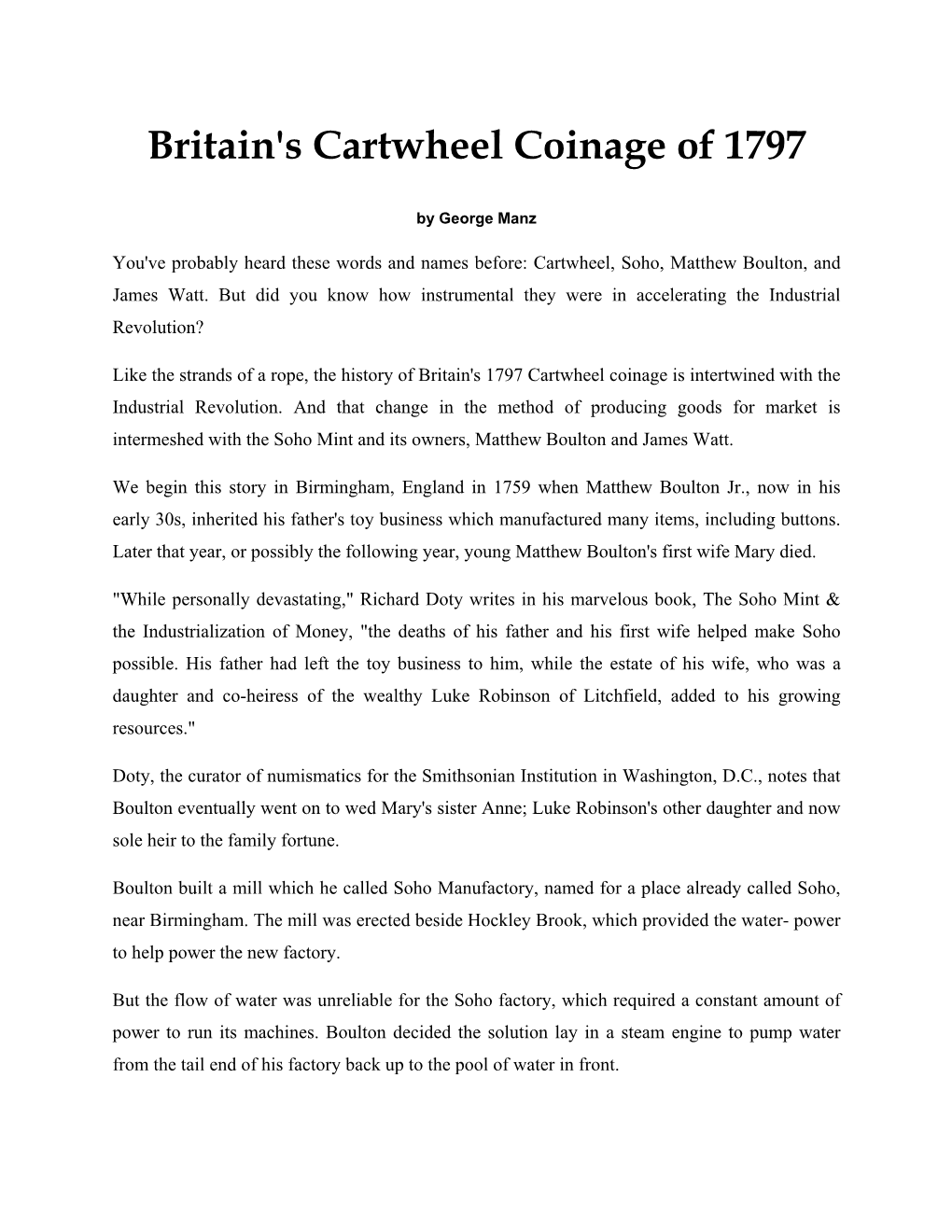 Britain's Cartwheel Coinage of 1797