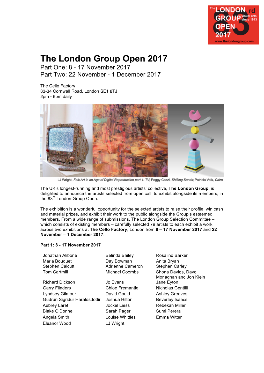 The London Group Open – Exhibiting Artists