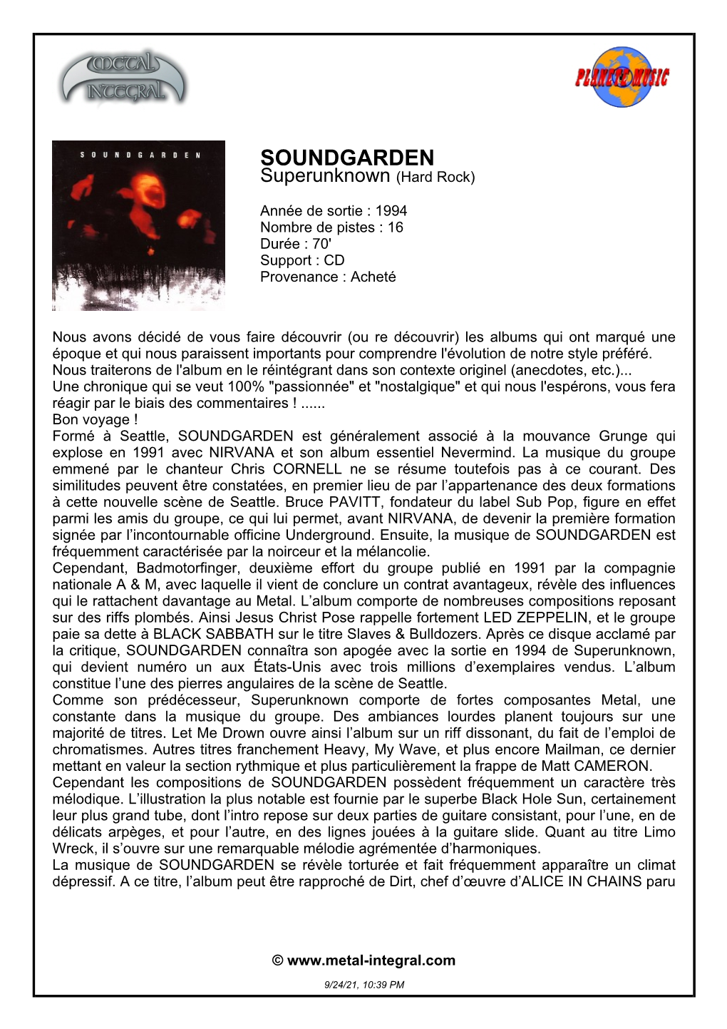 SOUNDGARDEN Superunknown (Hard Rock)