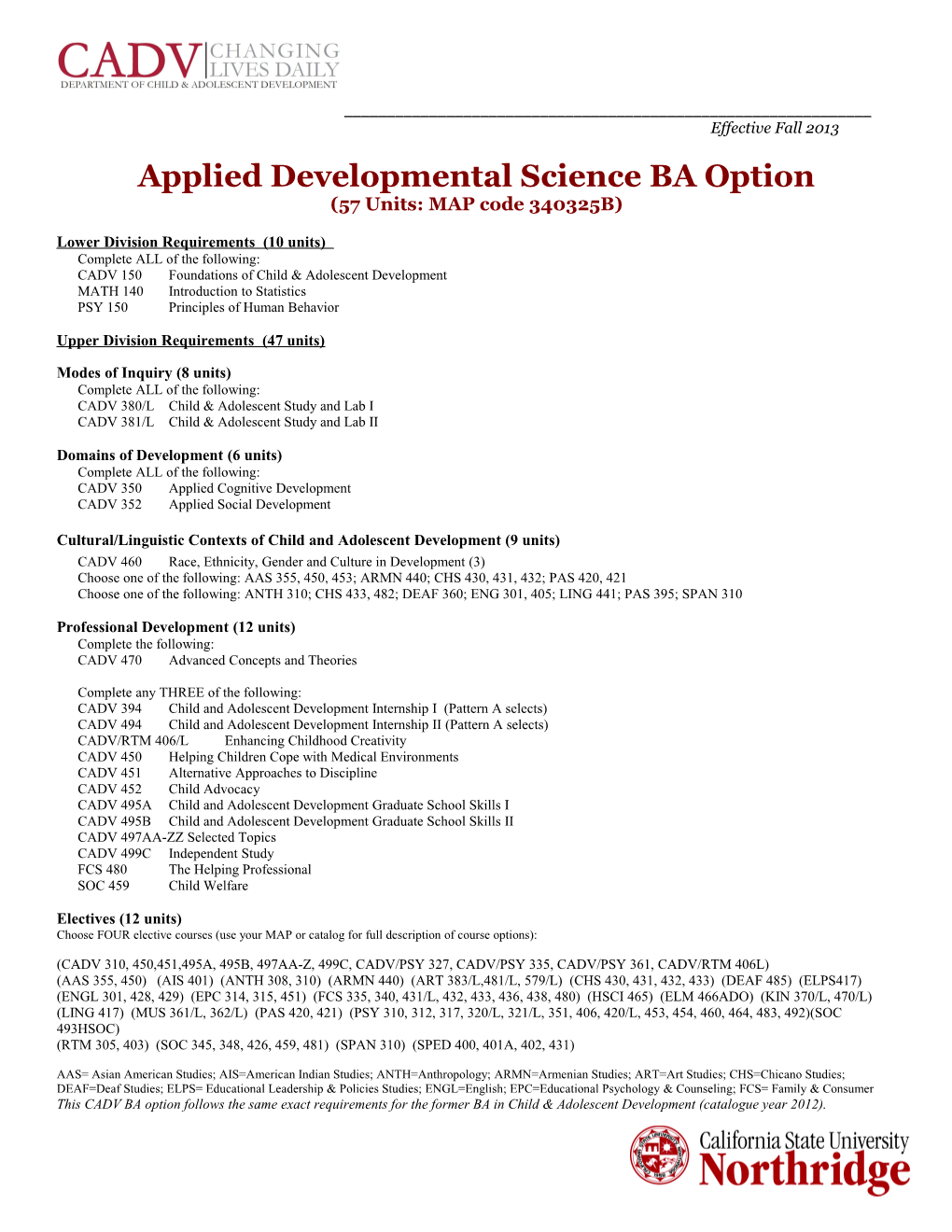 Applied Developmental Science BA Option