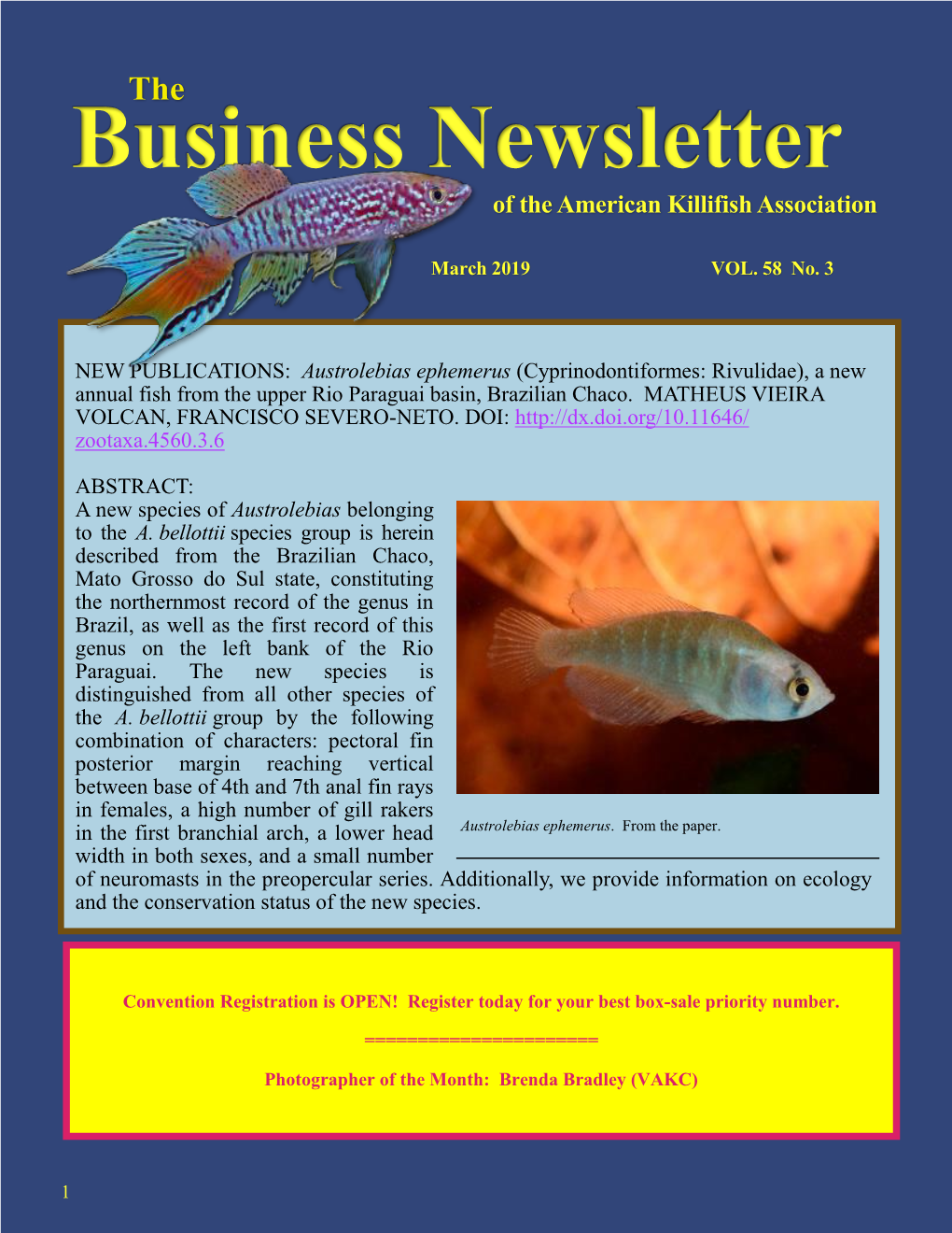 Business Newsletter of the American Killifish Association