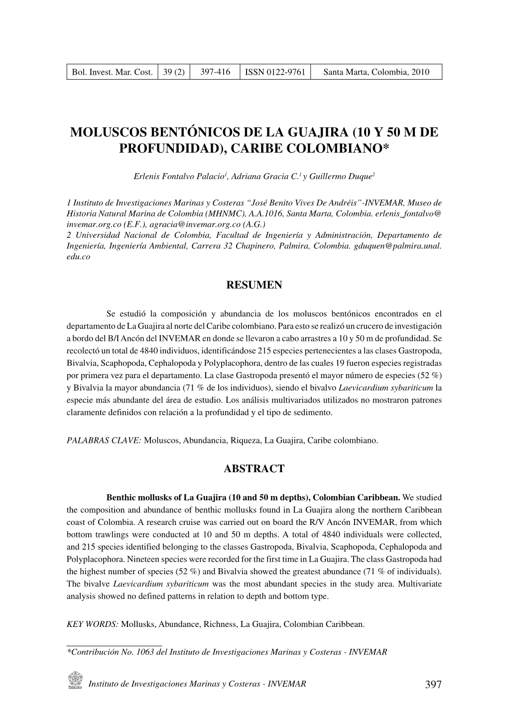 (10 Y 50 M De Profundidad), Caribe Colombiano*