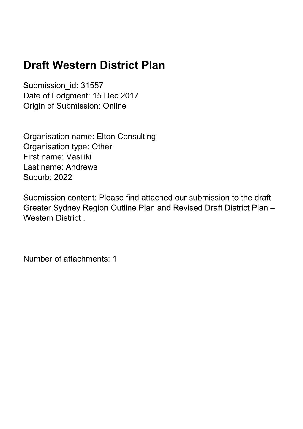 Draft Western District Plan