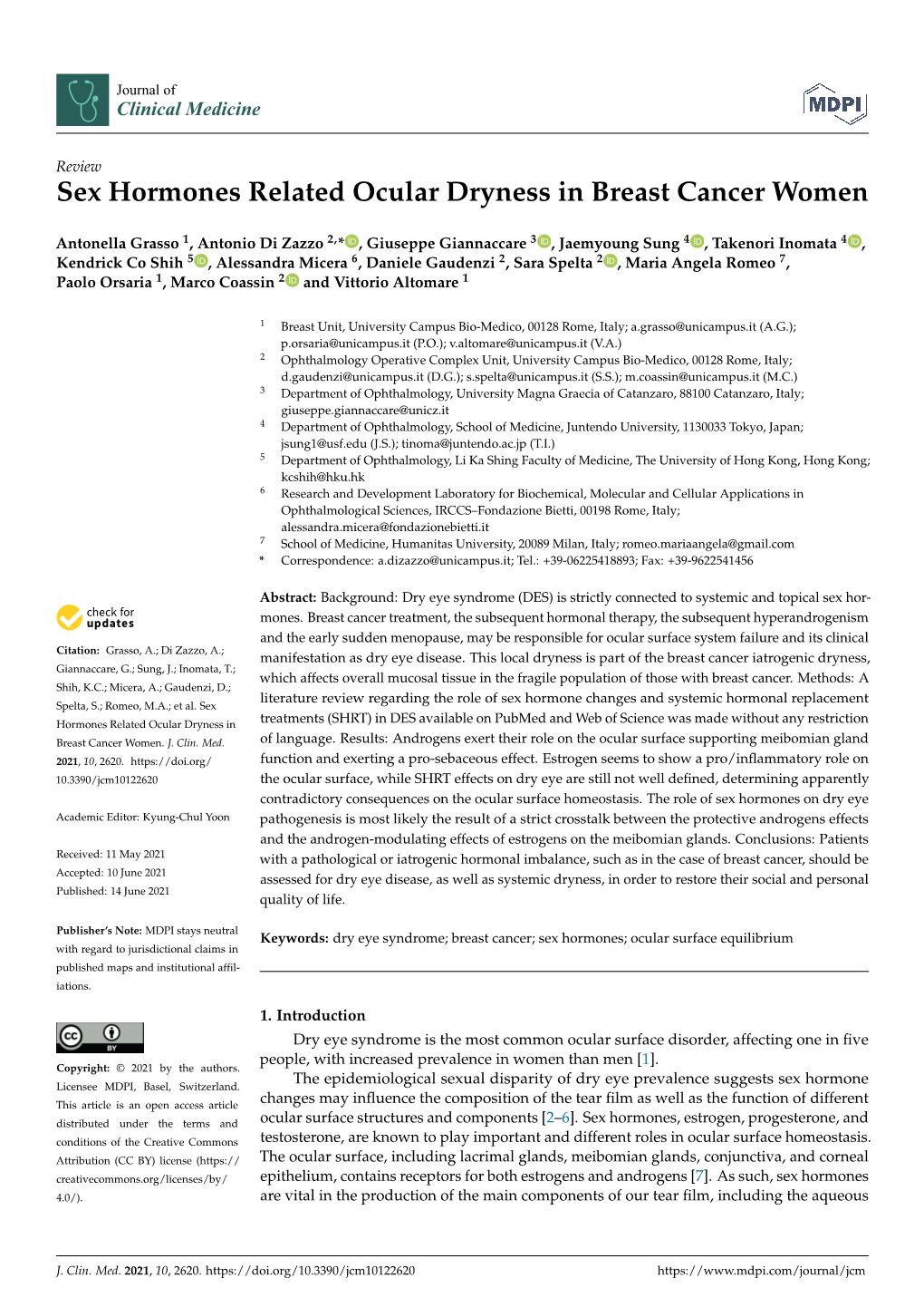 Sex Hormones Related Ocular Dryness in Breast Cancer Women