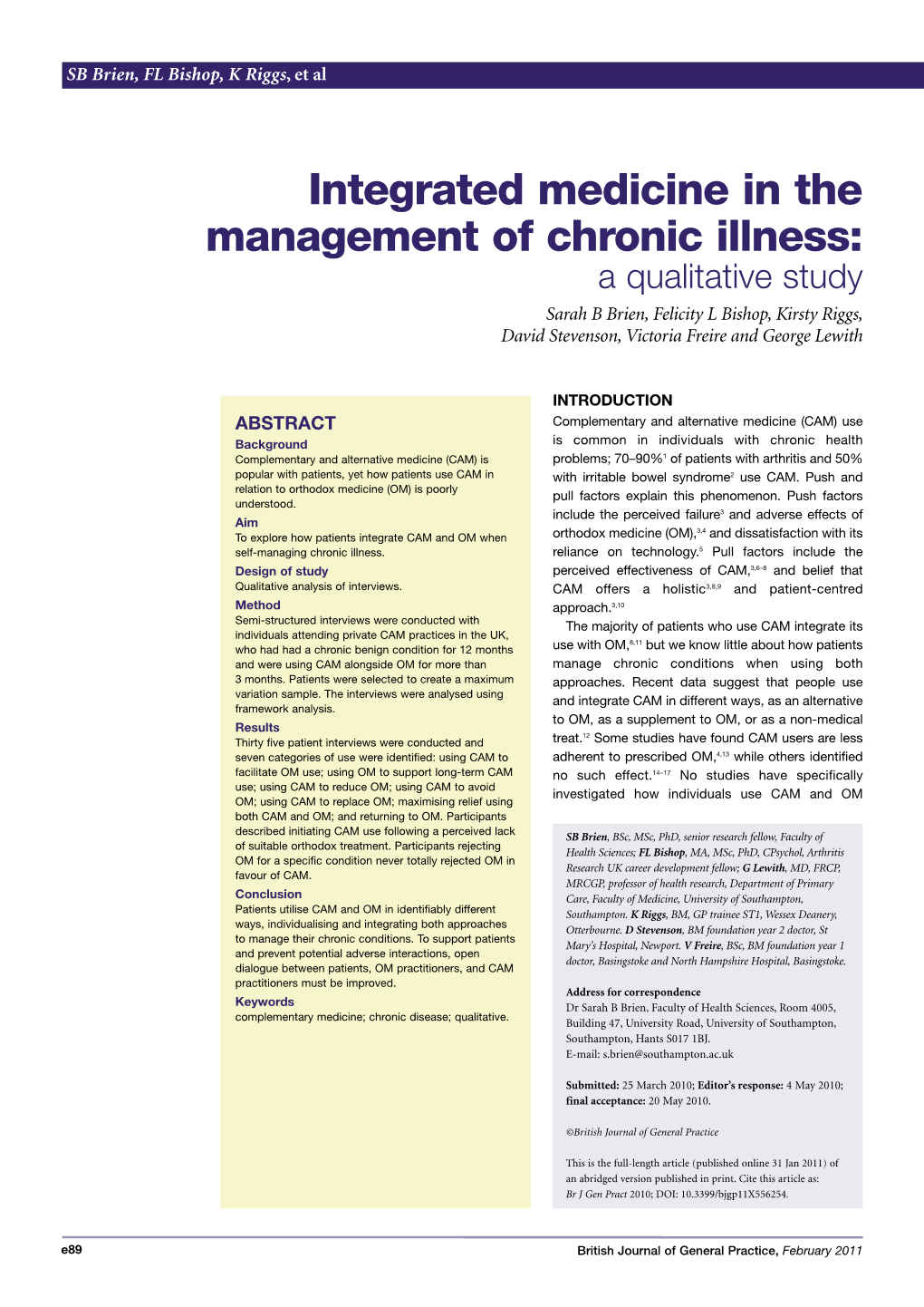 Integrated Medicine in the Management of Chronic Illness: A