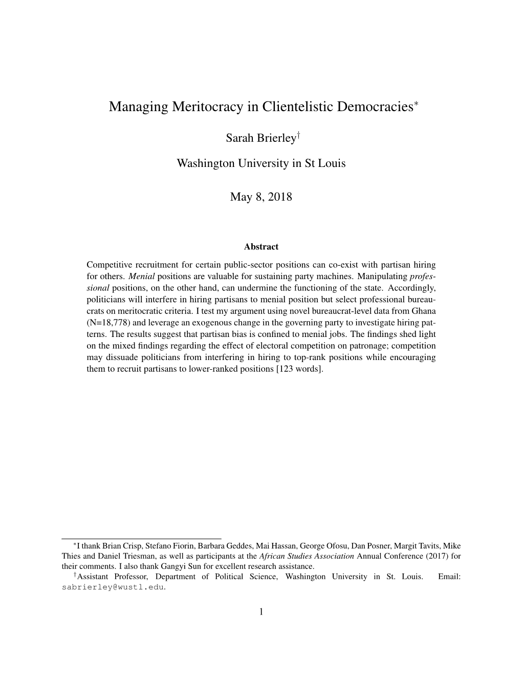 Managing Meritocracy in Clientelistic Democracies∗