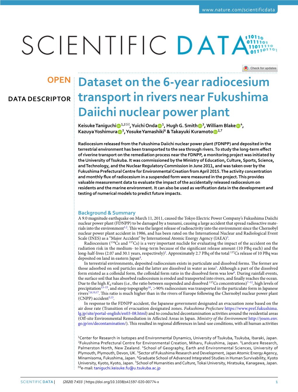 Dataset on the 6-Year Radiocesium Transport in Rivers Near Fukushima