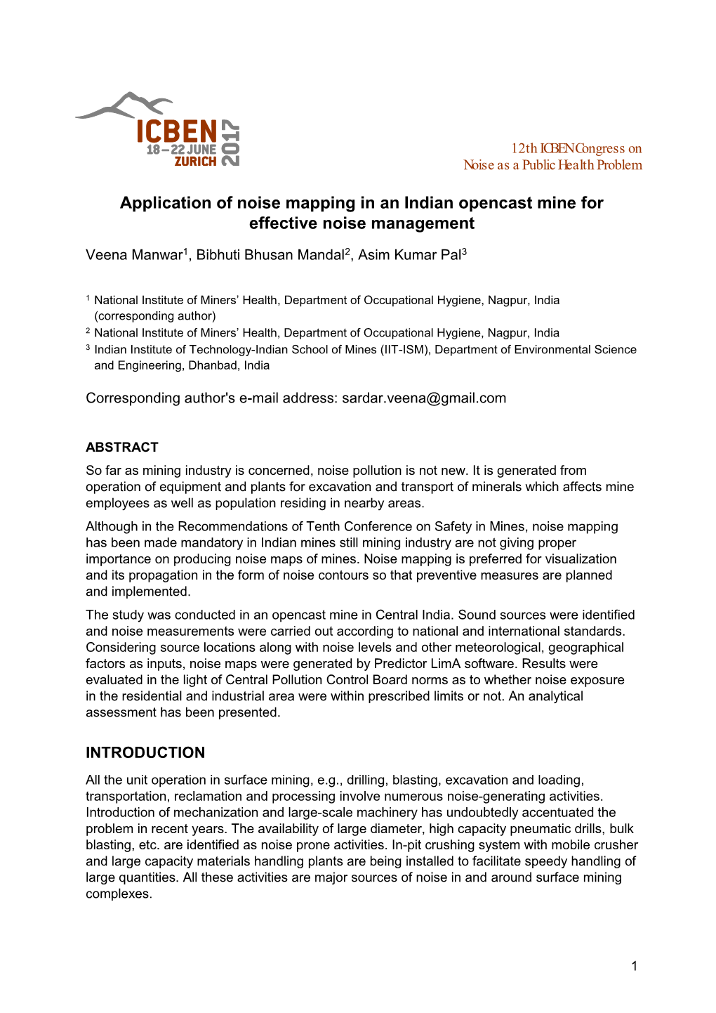 Application of Noise Mapping in an Indian Opencast Mine for Effective Noise Management