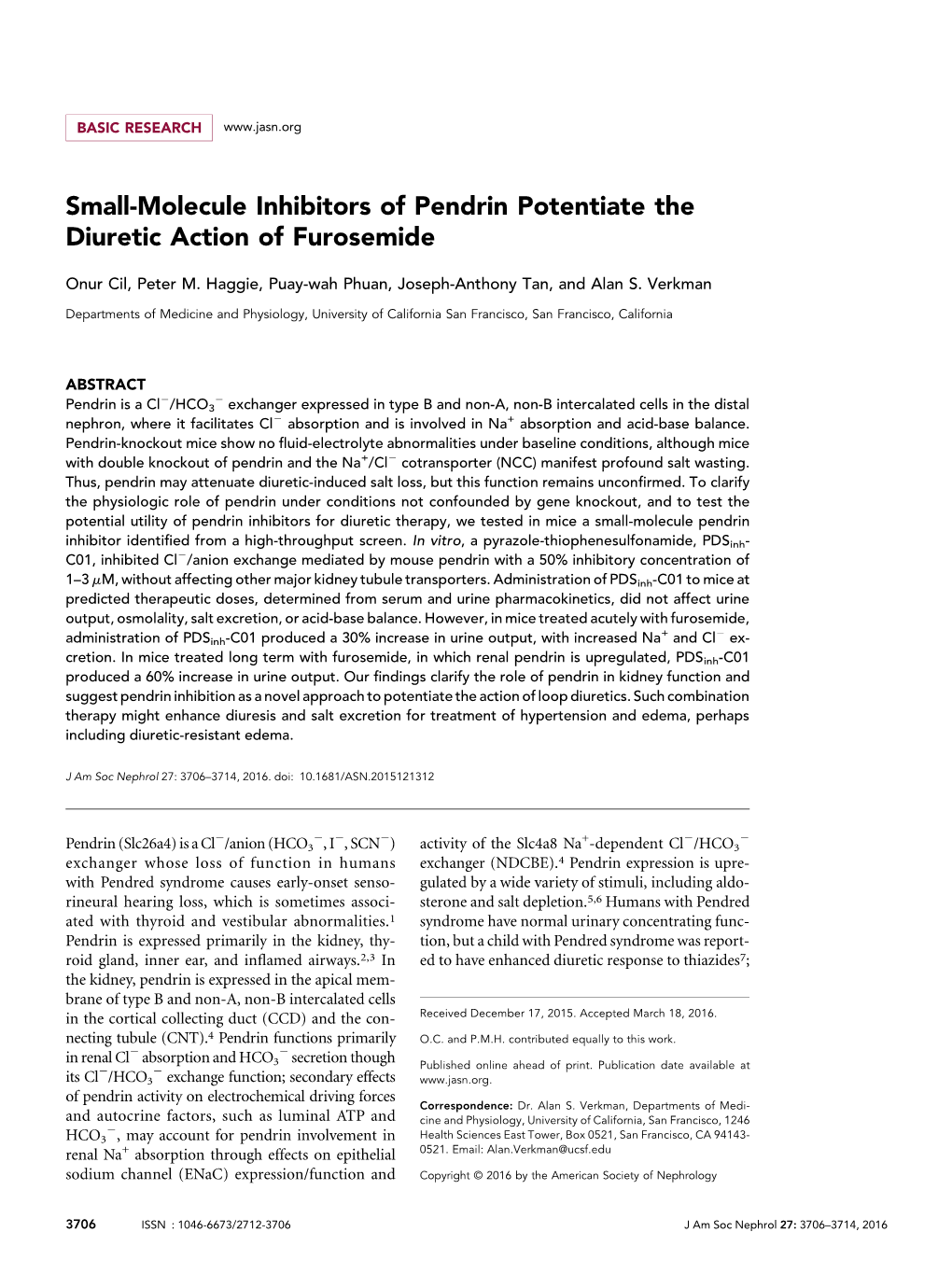 Small-Molecule Inhibitors of Pendrin Potentiate the Diuretic Action of Furosemide