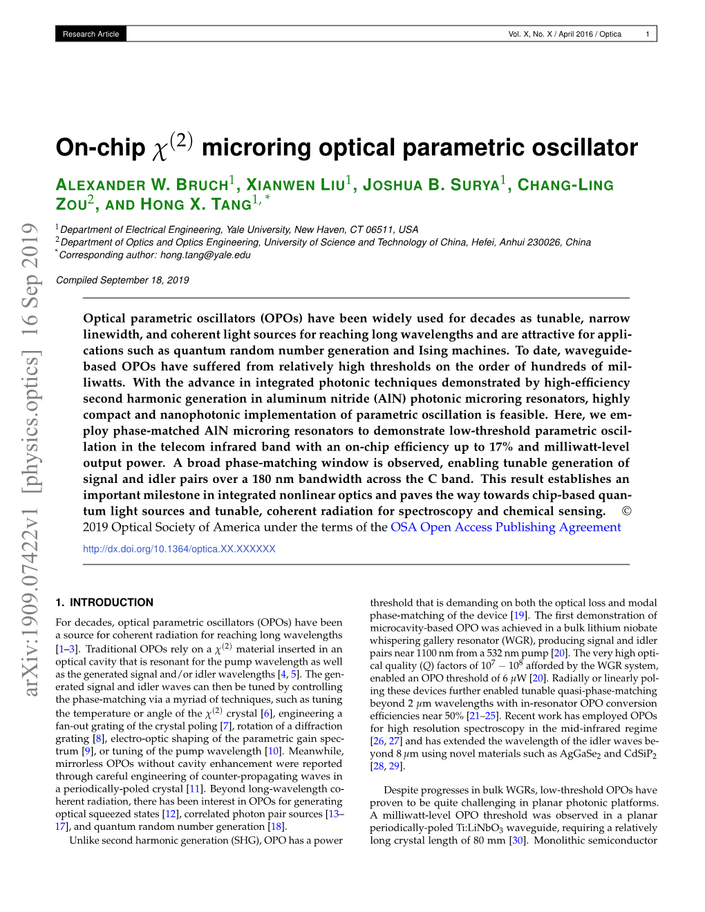 On-Chip Χ Microring Optical Parametric Oscillator