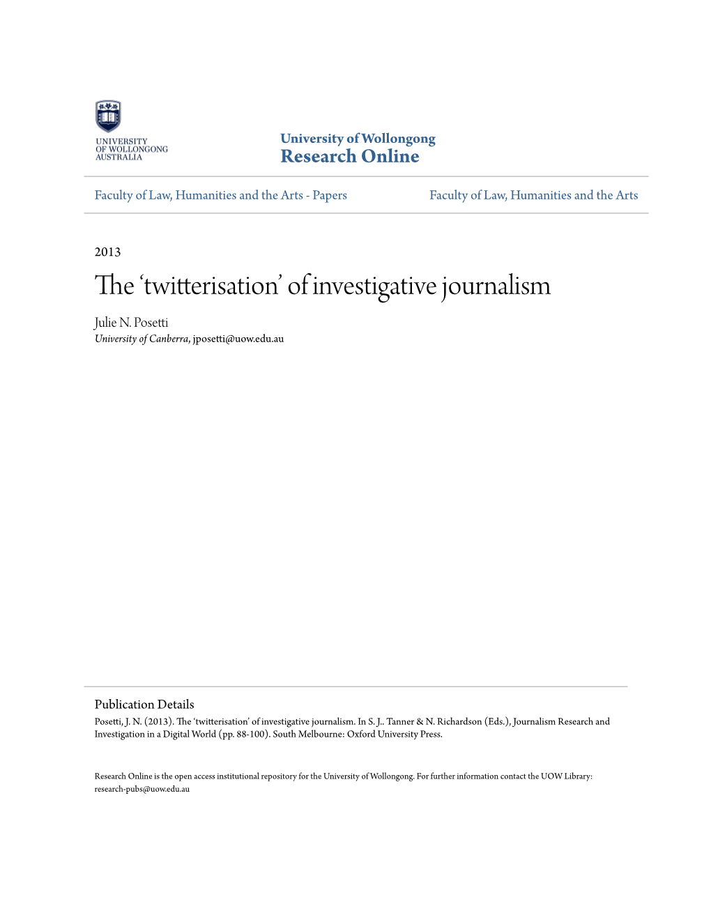 The 'Twitterisation' of Investigative Journalism