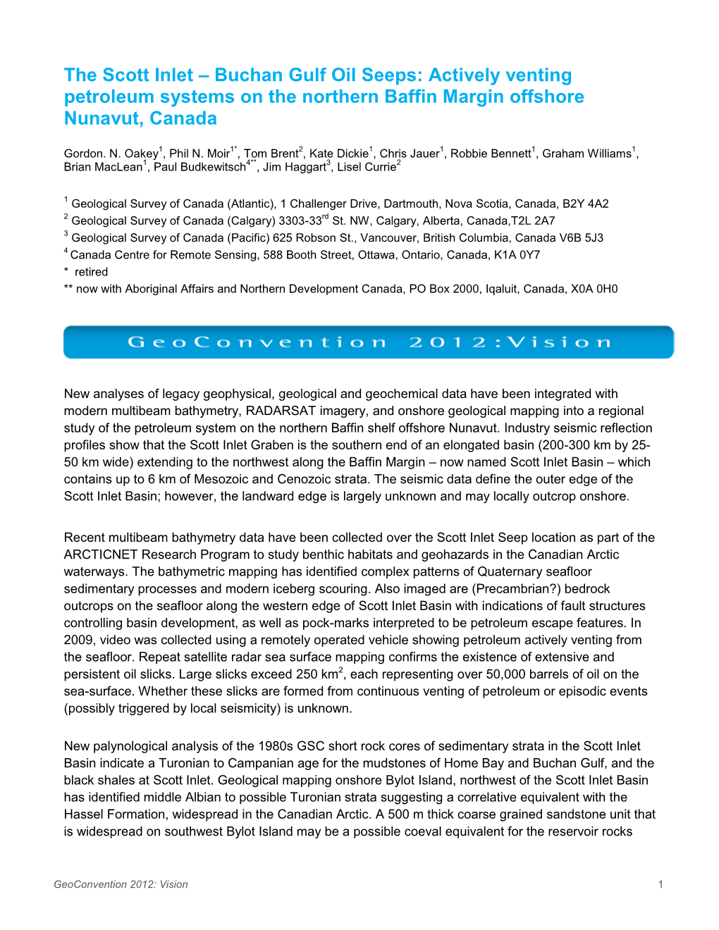 The Scott Inlet – Buchan Gulf Oil Seeps: Actively Venting Petroleum Systems on the Northern Baffin Margin Offshore Nunavut, Canada