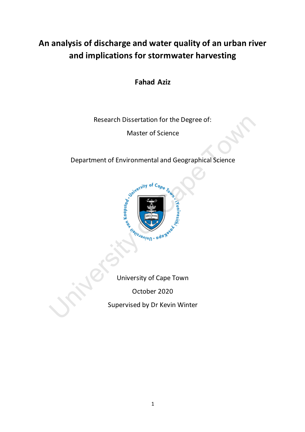 An Analysis of Discharge and Water Quality of an Urban River and Implications for Stormwater Harvesting