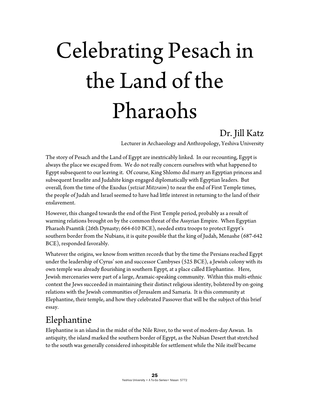 Celebrating Pesach in the Land of the Pharaohs Dr