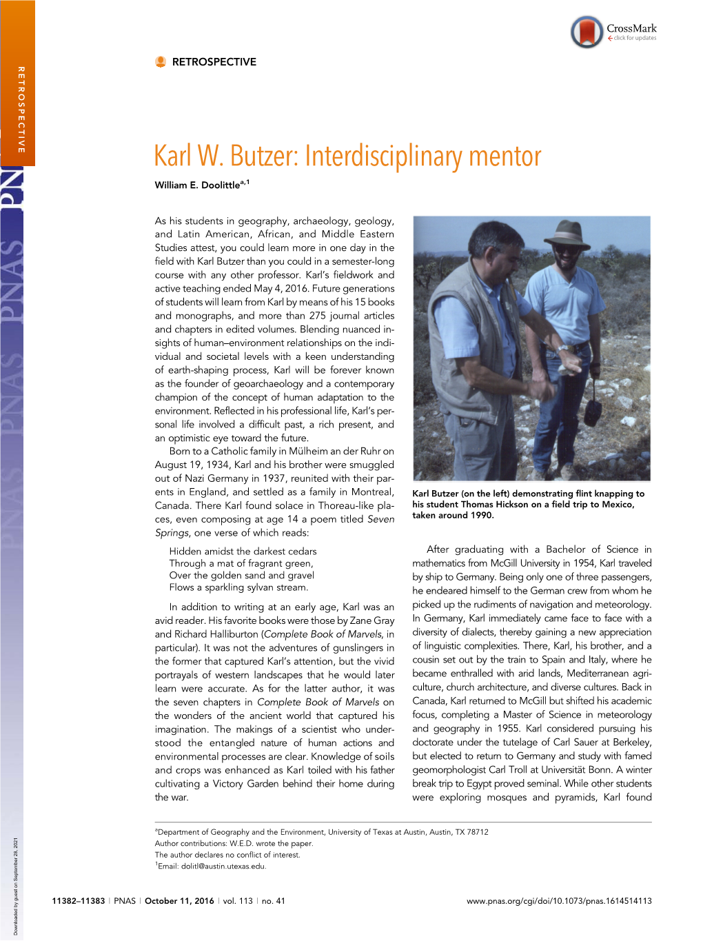 Karl W. Butzer: Interdisciplinary Mentor