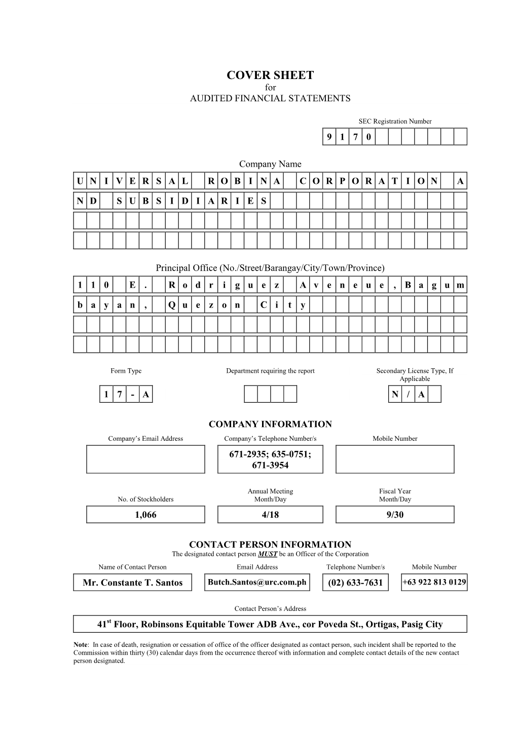 Universal Robina Corporation and Subsidiaries