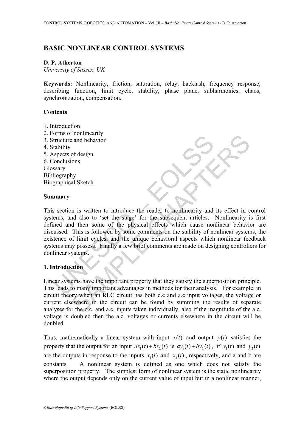 Basic Nonlinear Control Systems - D