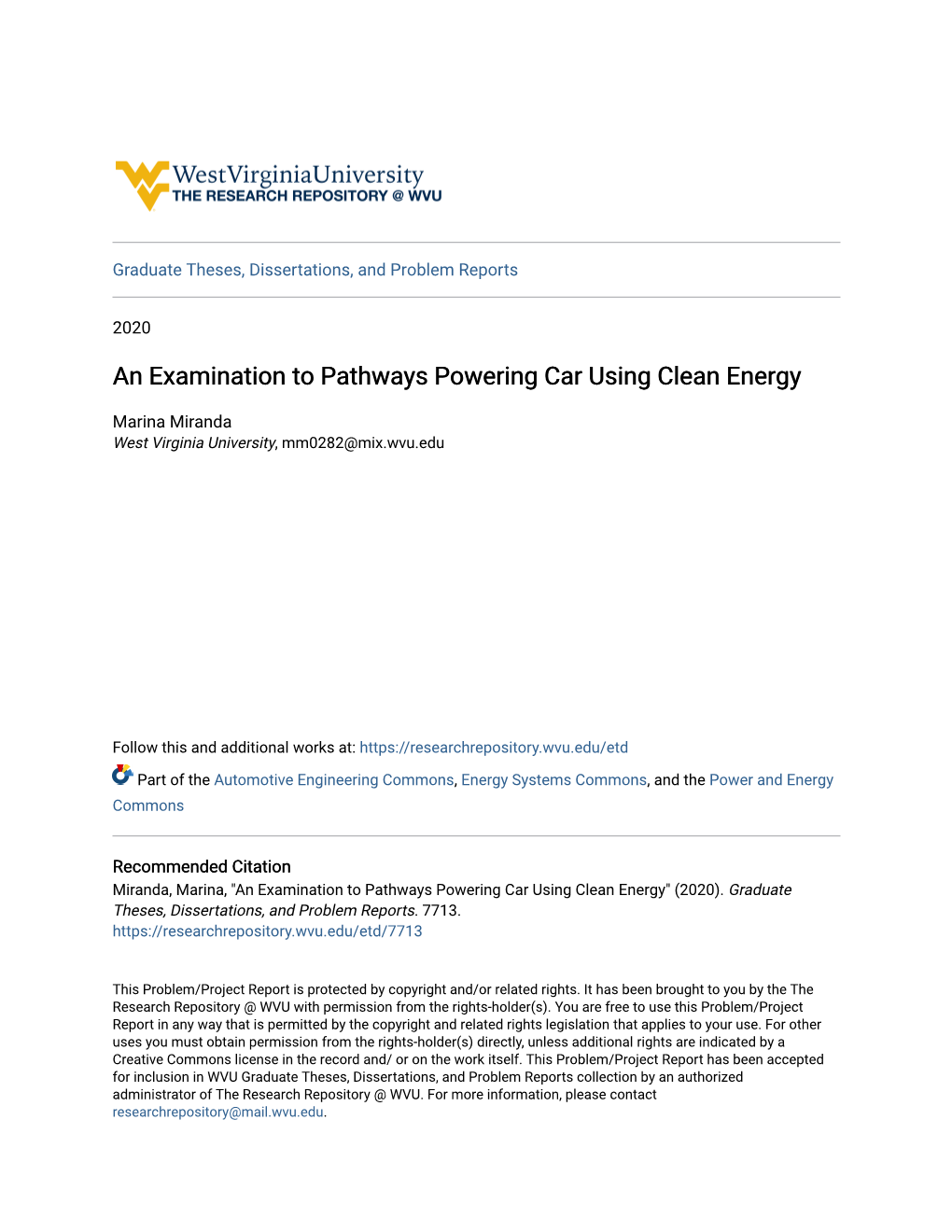 An Examination to Pathways Powering Car Using Clean Energy