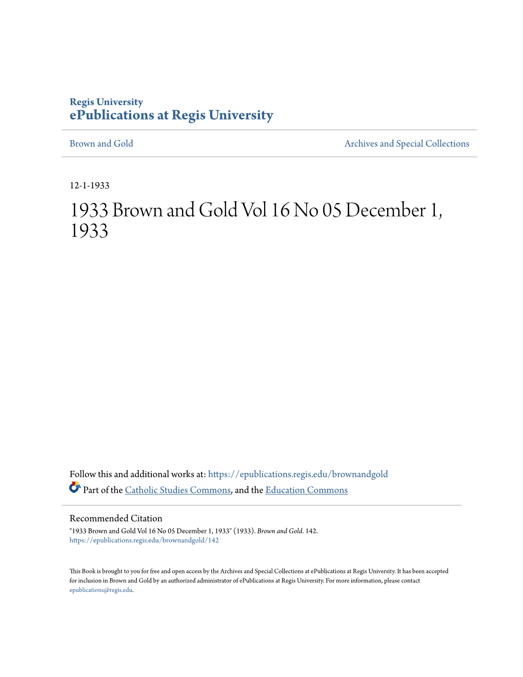 1933 Brown and Gold Vol 16 No 05 December 1, 1933