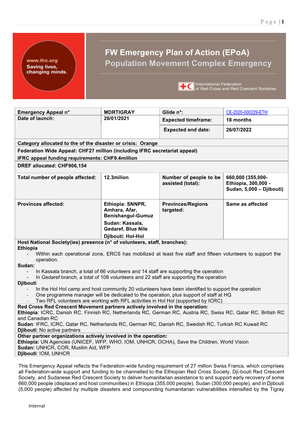 FW Emergency Plan of Action (Epoa) Population Movement Complex Emergency