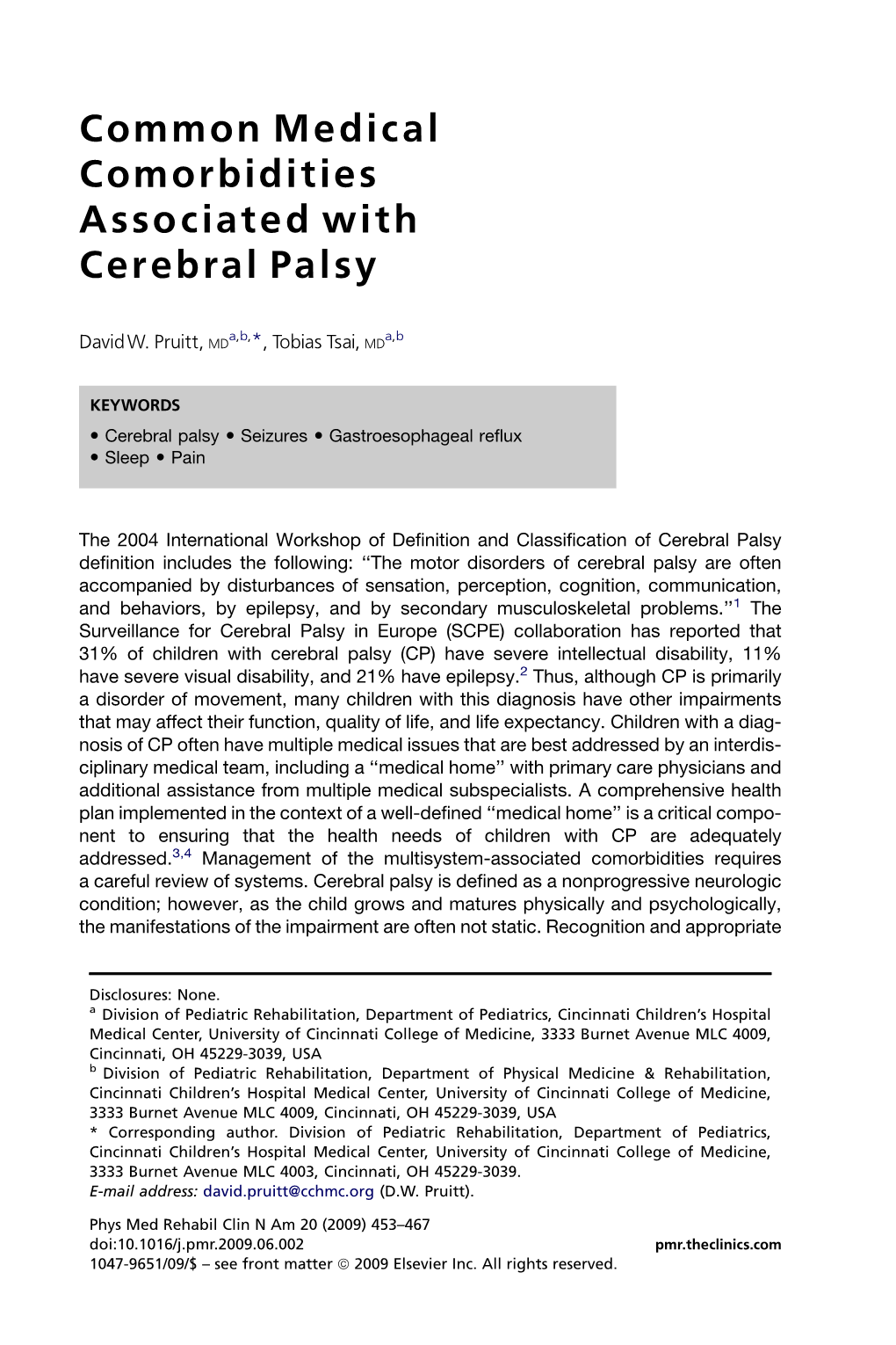 Common Medical Comorbidities Associated with Cerebral Palsy