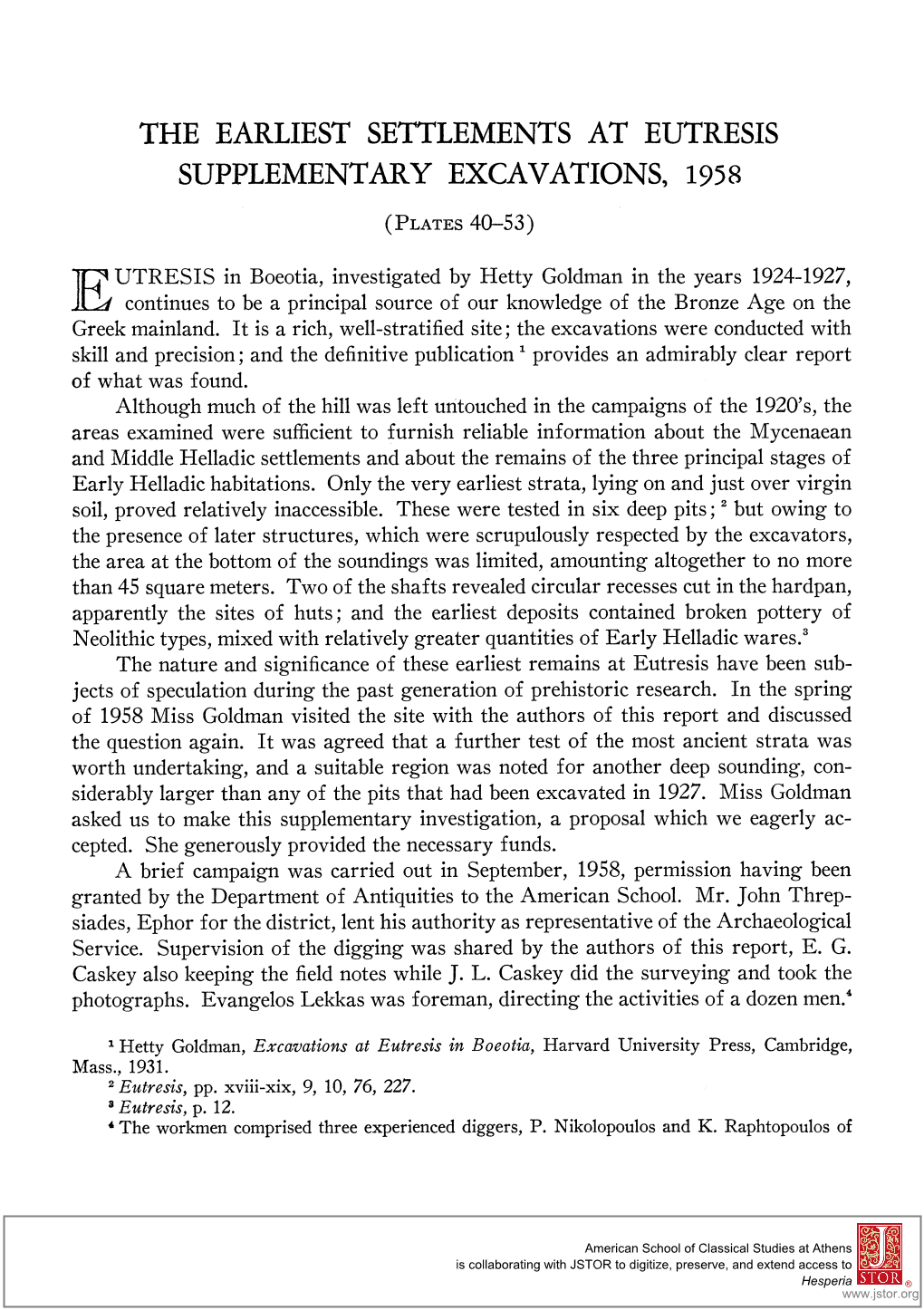 The Earliest Settlements at Eutresis Supplementary