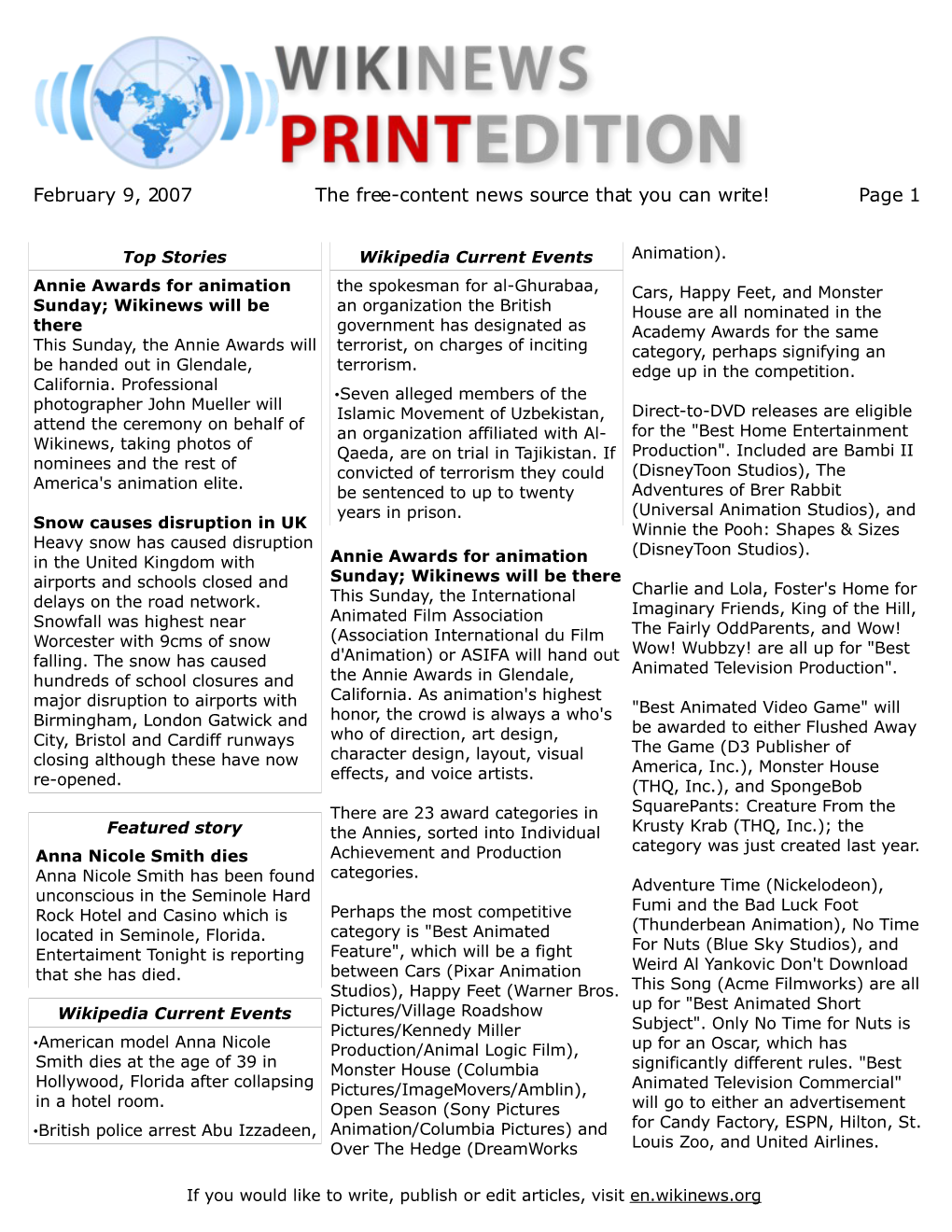 February 9, 2007 the Free-Content News Source That You Can Write! Page 1